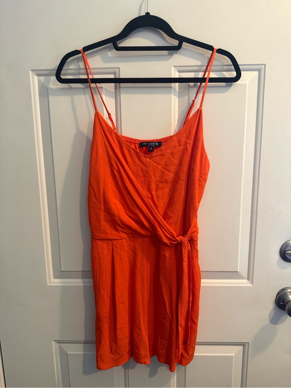 Tie-Waist Orange Mini Dress with Spaghetti Straps